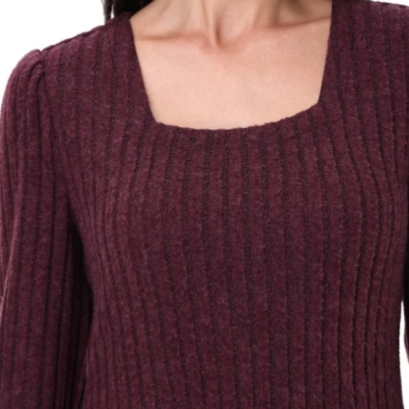 Frye Burgundy Ribbed Knit Dress Square Neck Long Sleeve Pockets NWT Size L - Picture 5 of 8